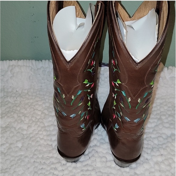 Hand made Lane, Brown Falling Flowers Western Boot - Picture 12 of 16